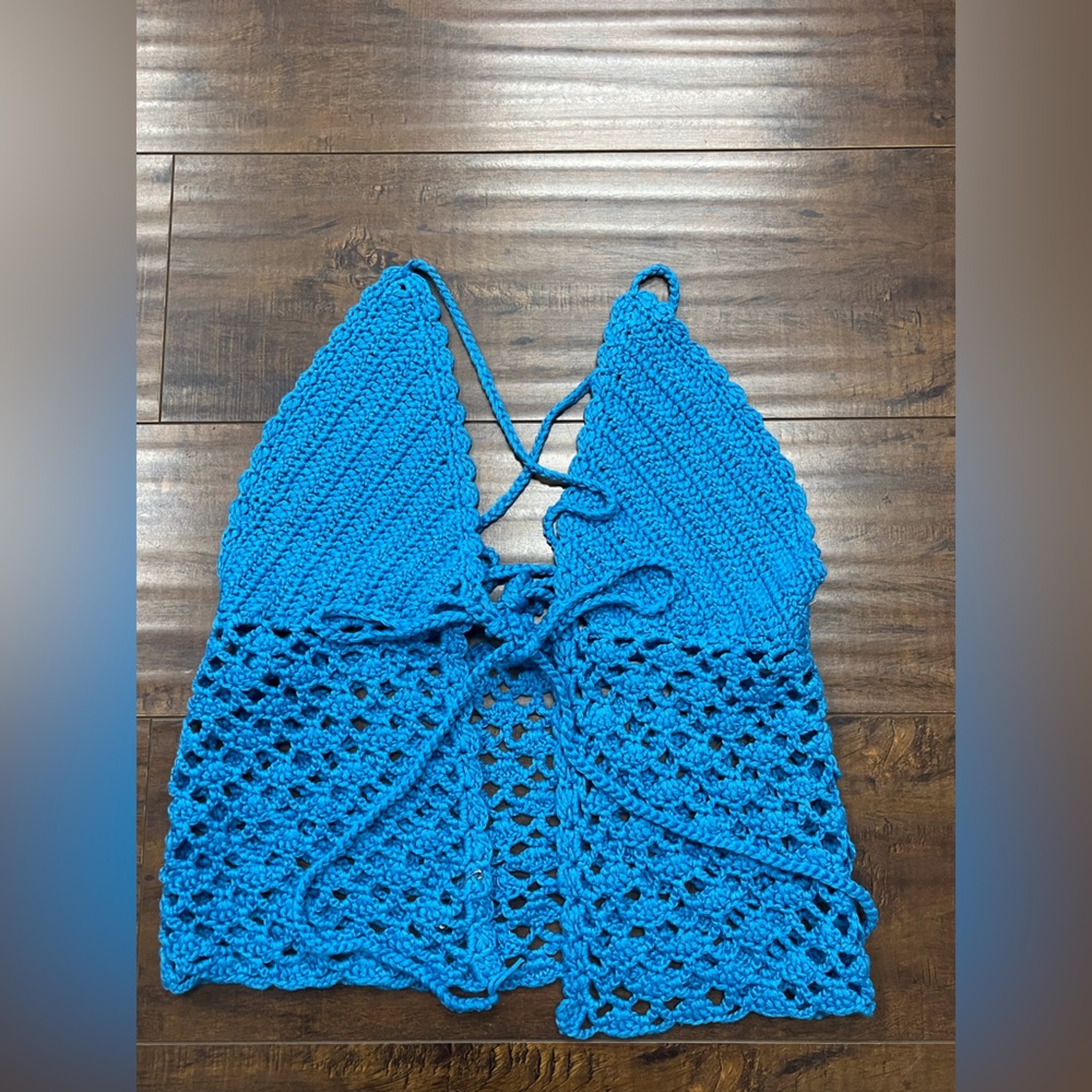 Blue Crochet Women Top